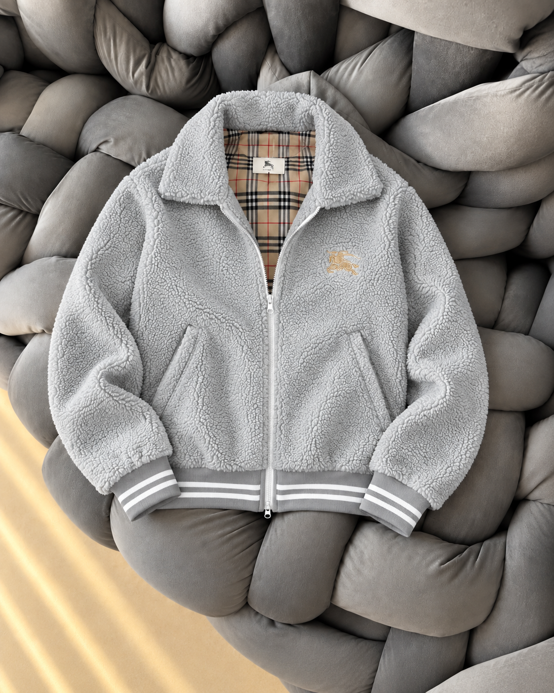 Burberry Premium Açık Gri Peluş Ceket